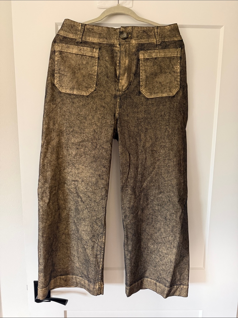 Men's Metallic Gold Wide-Leg Pants